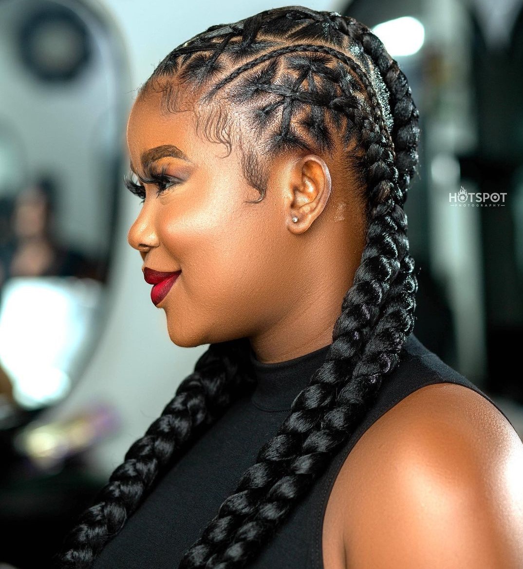 4 Goddess Braids with Cornrow Design