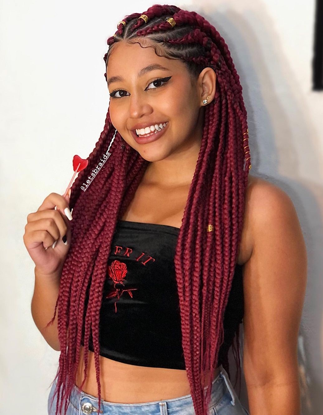 Maroon Jumbo Fulani Braids with Cuffs