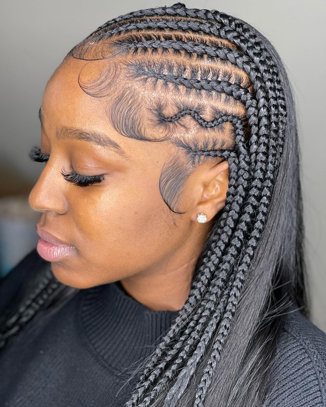 Feed-In Braids with Straight Hair