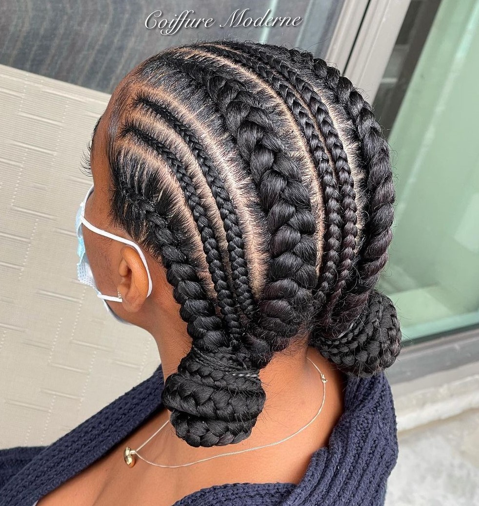 Pigtail Buns with Feed-In Braids
