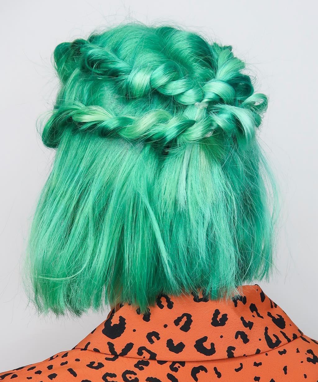 26. Whimsical Twisted Crown for Vibrant Short Hair