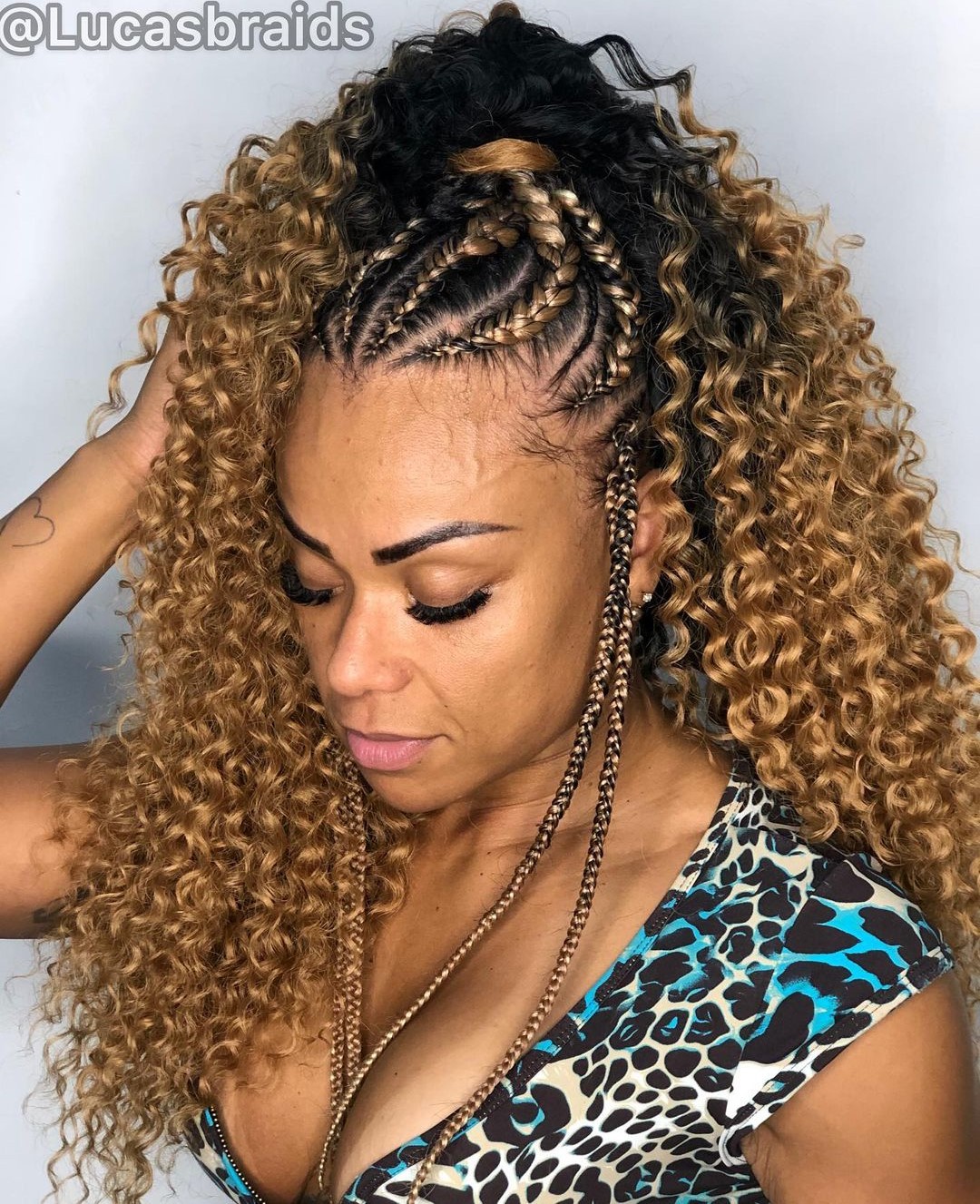 Elegant Fulani Braids with Curls