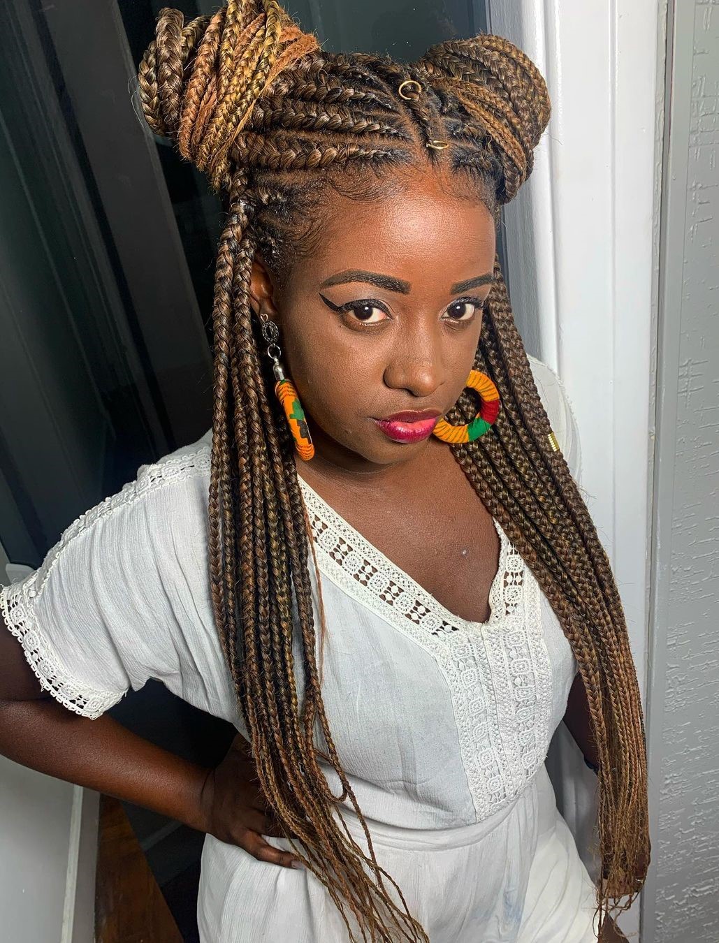 Half-Up Buns for Fulani Braids