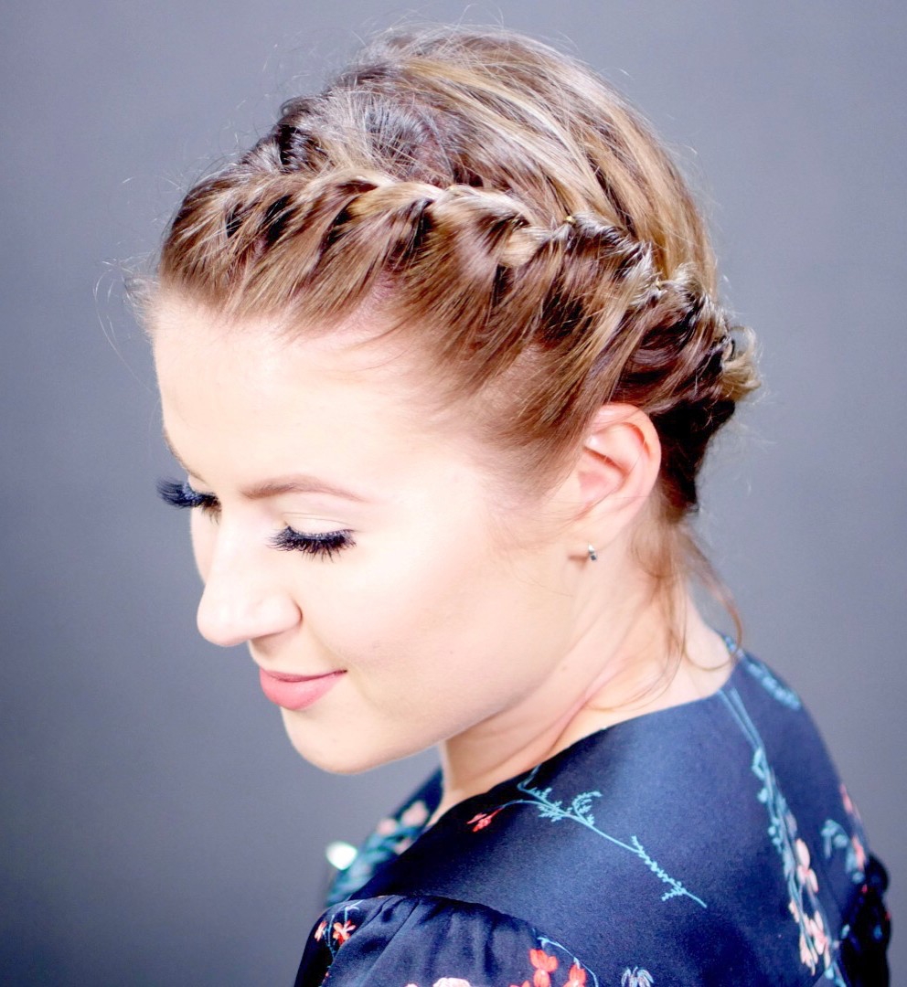 30. Twisted Crown Braid Elegance for Short Hair