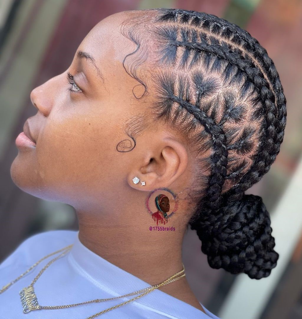 Low-Maintenance Feed-In Braids with a Bun