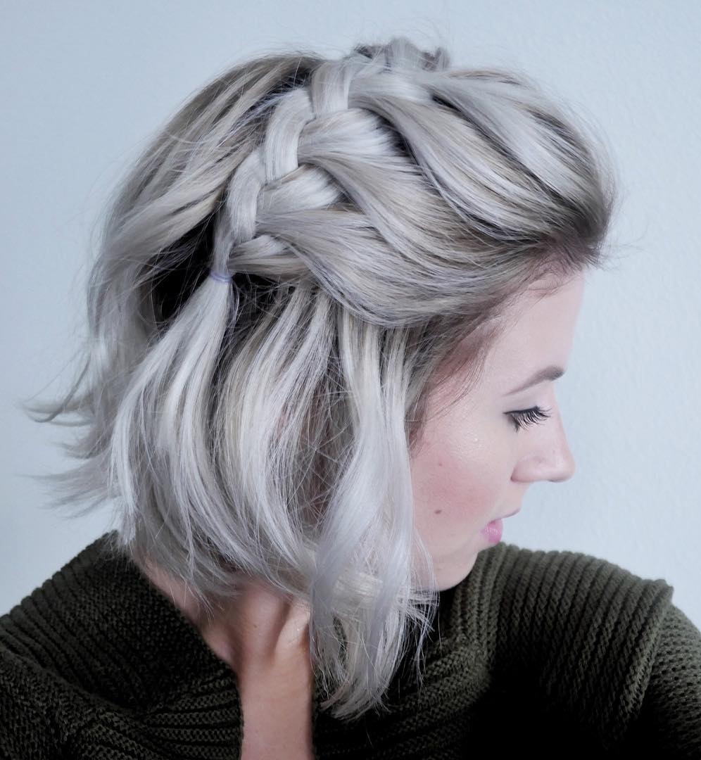 7. Effortless Dutch Braid Crown for Short Tousled Hair