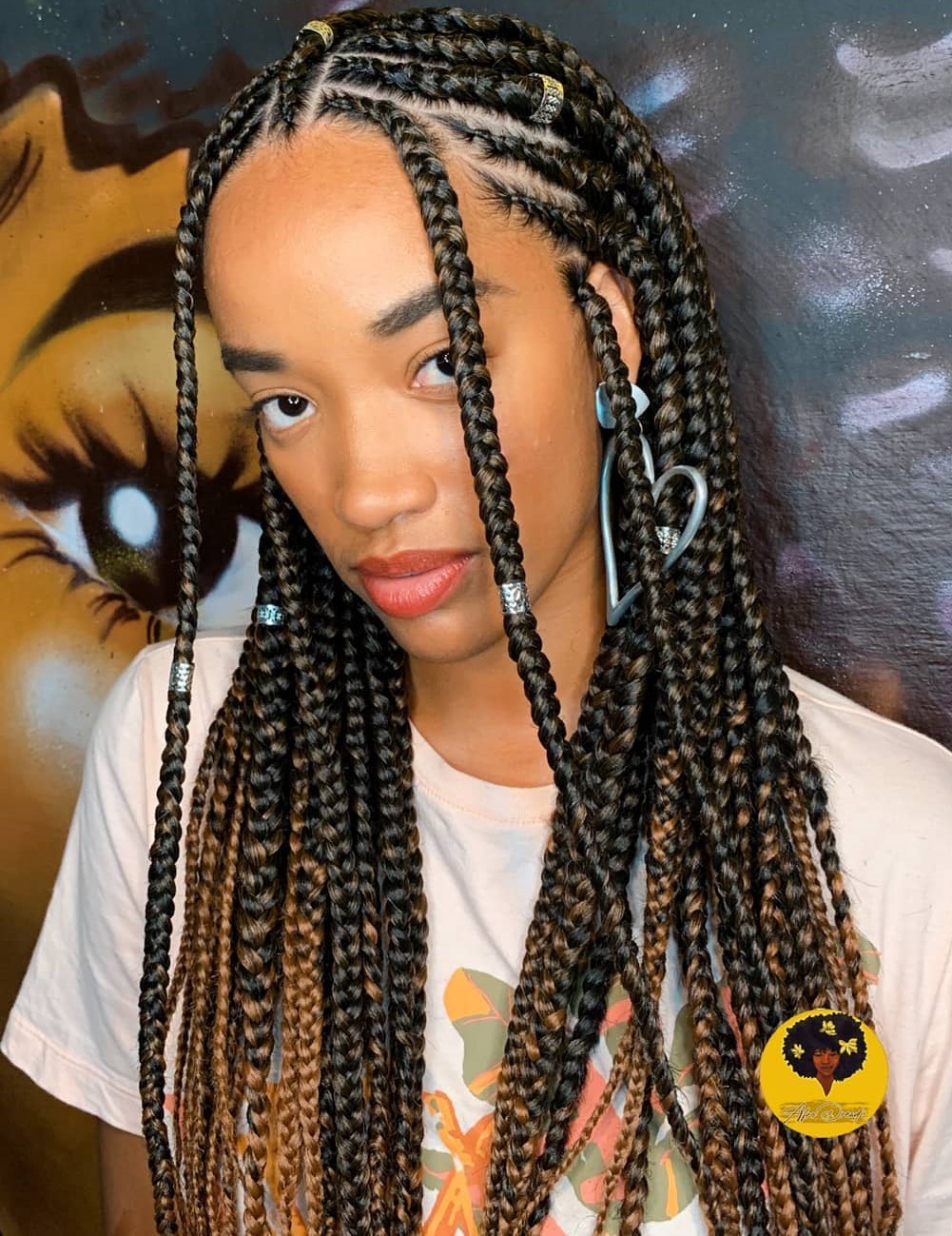 Half Cornrows Half Braids with Highlights