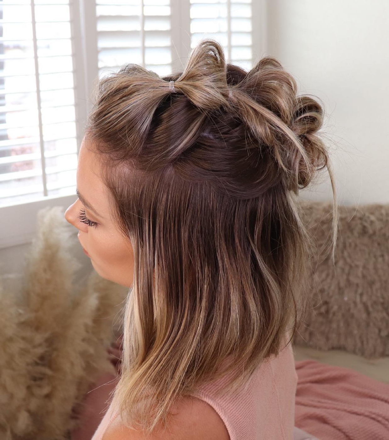 9. Half-Up Twisted Crown for a Chic Short-Hair Elegance