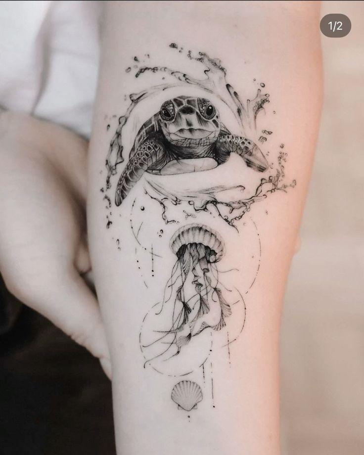 15. A Mesmerizing Ocean Symphony Featuring a Turtle and Jellyfish