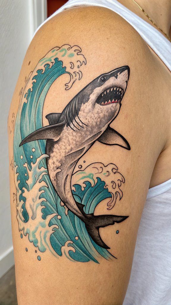 28. The Mighty Shark Surging Through Ocean Waves