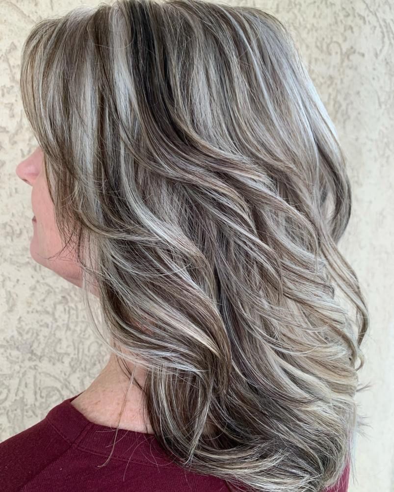9. Seamless Waves with Silvery Highlights for Grey Hair Blending