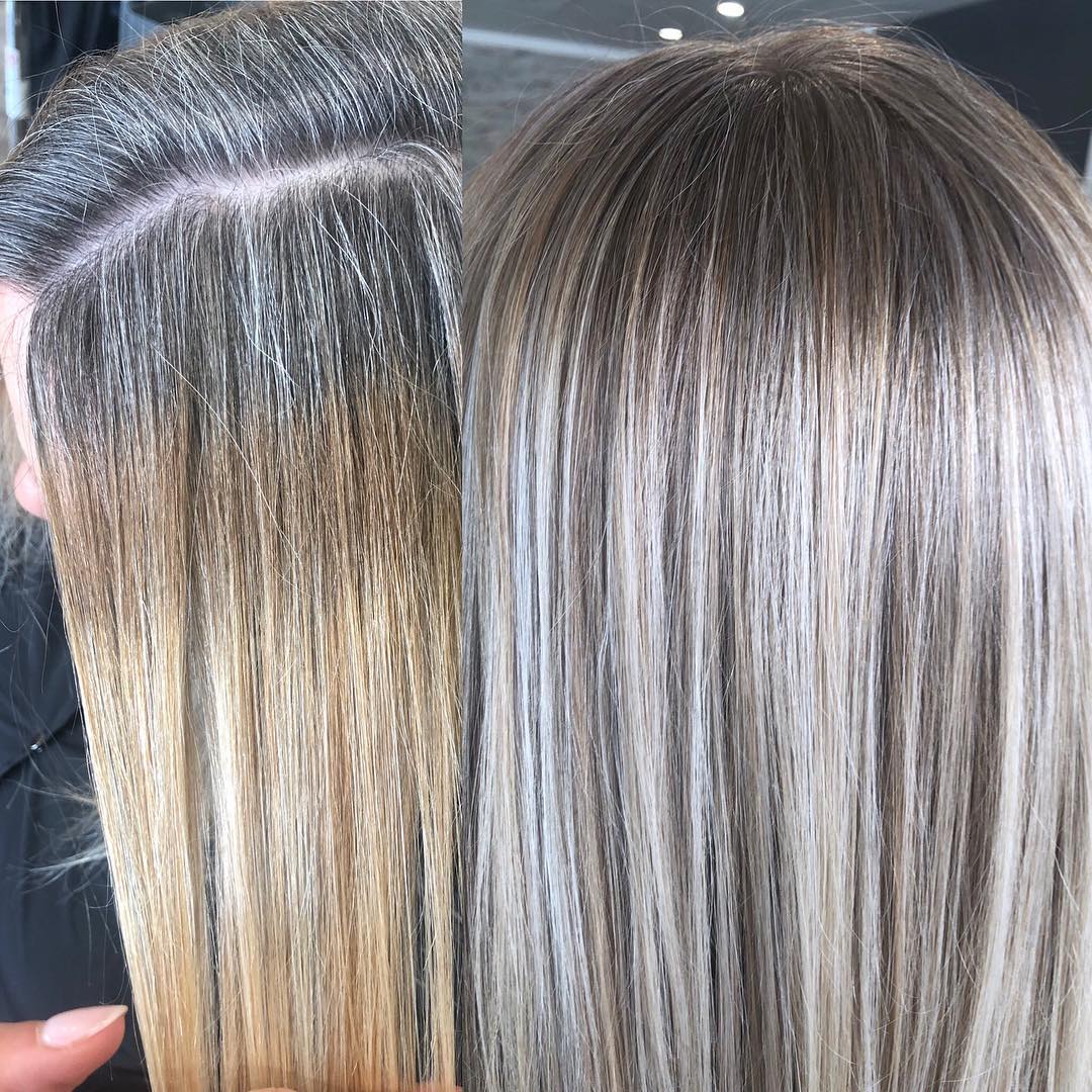7. Transformative Grey Blending: From Warm Blonde to Cool Silver Elegance