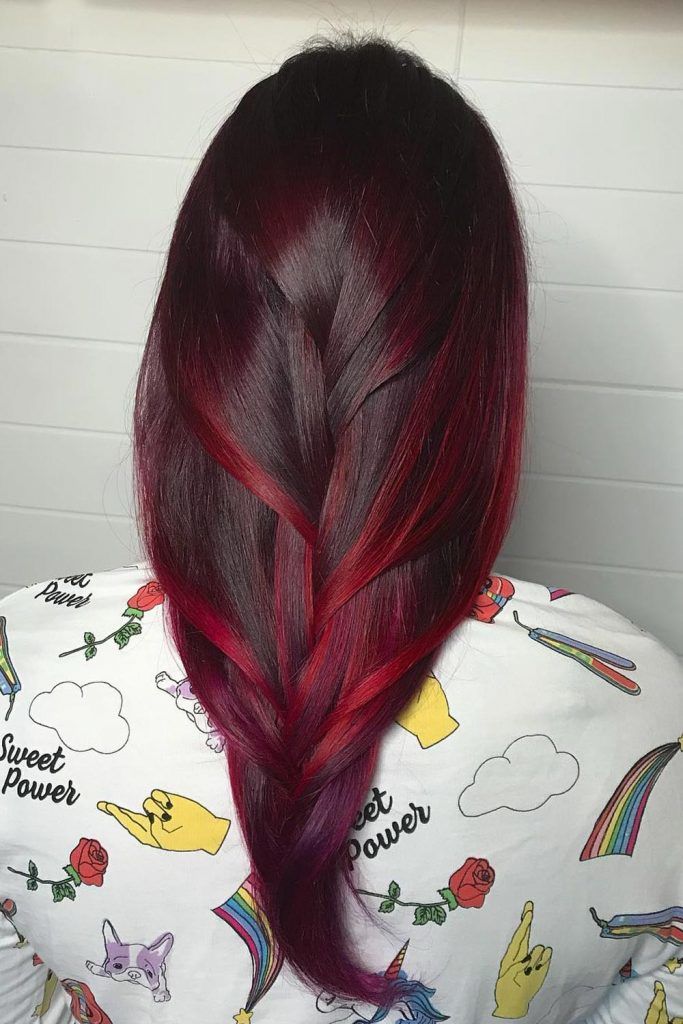 Bright Red Highlights on Cherry Hair Bright Red Highlights on Cherry Hair