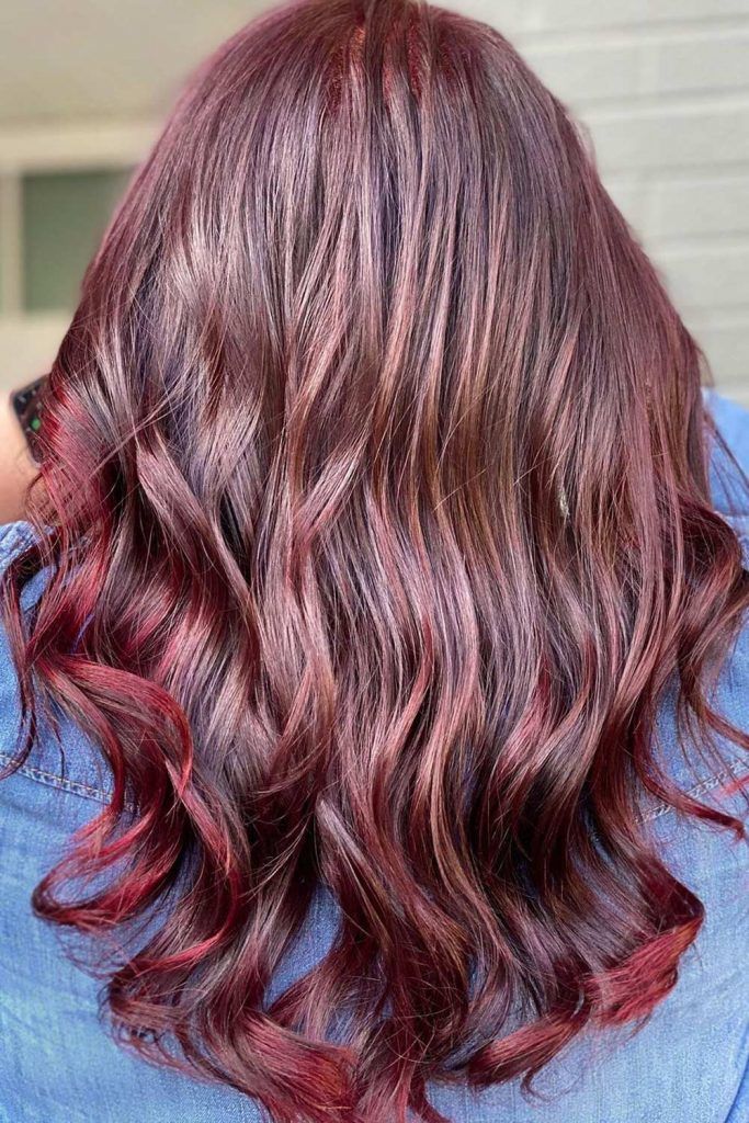 Dark Brown Hair Base with Cherry Hues Ends Dark Brown Hair Base with Cherry Hues Ends