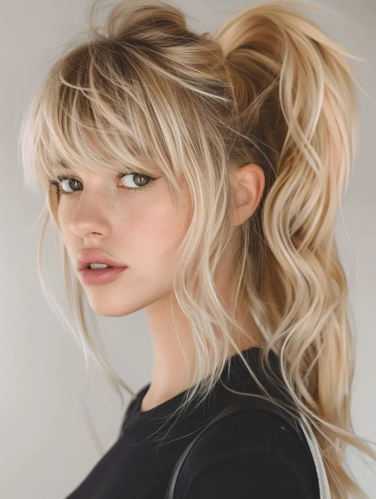 30 Charming Ponytails with Bangs: A 2024 Style Guide