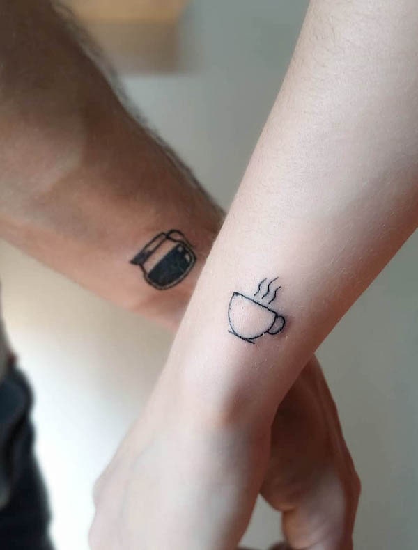 6. Brewing Love: Coffee Pot and Cup Couple Tattoos