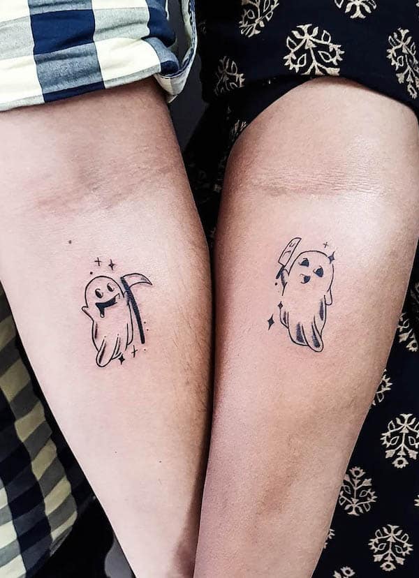 64. Ghostly Whimsy: Playful Couple Tattoos That Charm