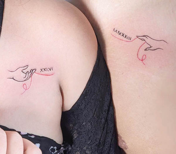 68. A Timeless Connection: Red String of Fate Couple Tattoo