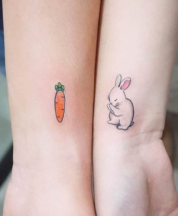14. Adorable Pairing of Bunny and Carrot for Couple Tattoos