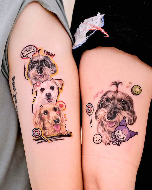 52. Celebrating Furry Friends with Playful Couple Tattoos