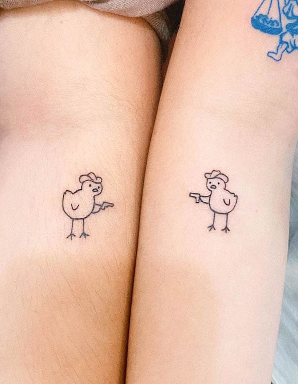 18. A Playful Duel: Cowboy Chickens in Love
