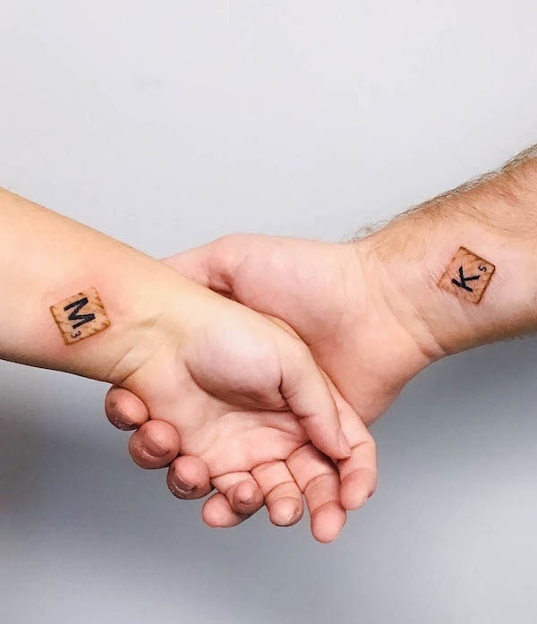 21. Playful Scrabble Tile Tattoos for Couples