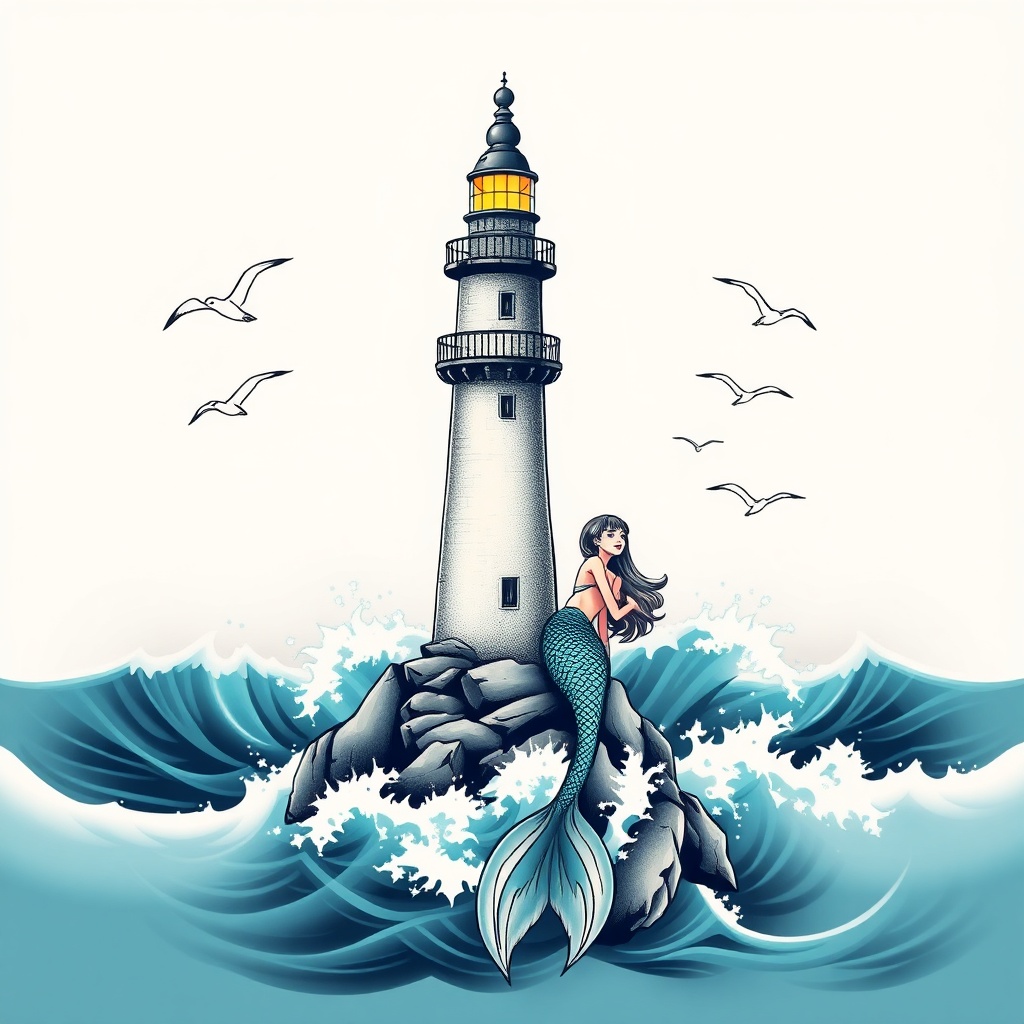 12. "Mermaid and the Lighthouse: A Beacon of Hope"