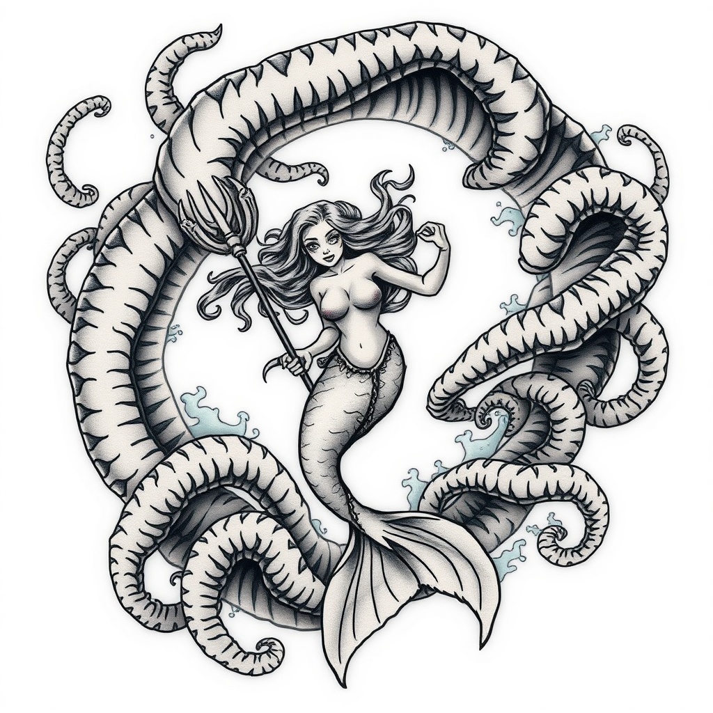 4. "The Mermaid and the Kraken: A Battle Beneath the Waves"